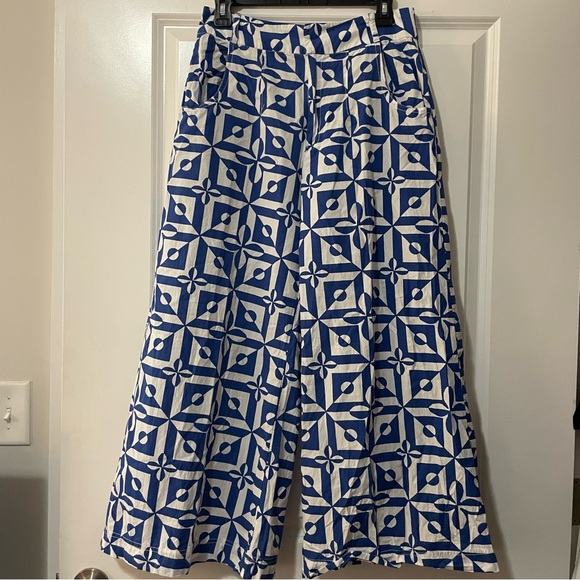 Free People Pants - FREE PEOPLE BLUE AND WHITE PATTERNED WIDE LEG PANTS